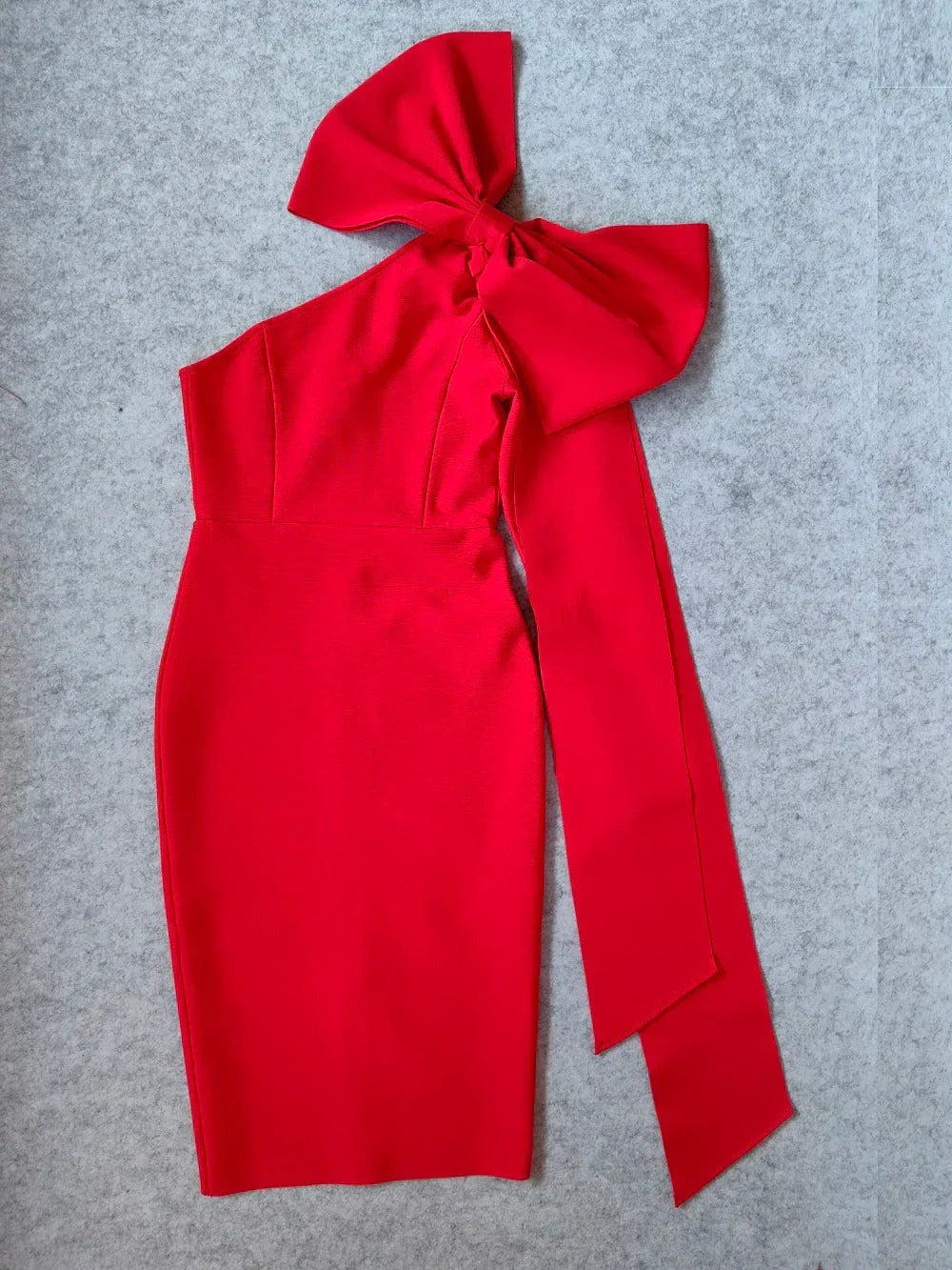 High Quality Red Asymmetrical Bandage Evening Dress Ruffle Split Bodycon Party Dress