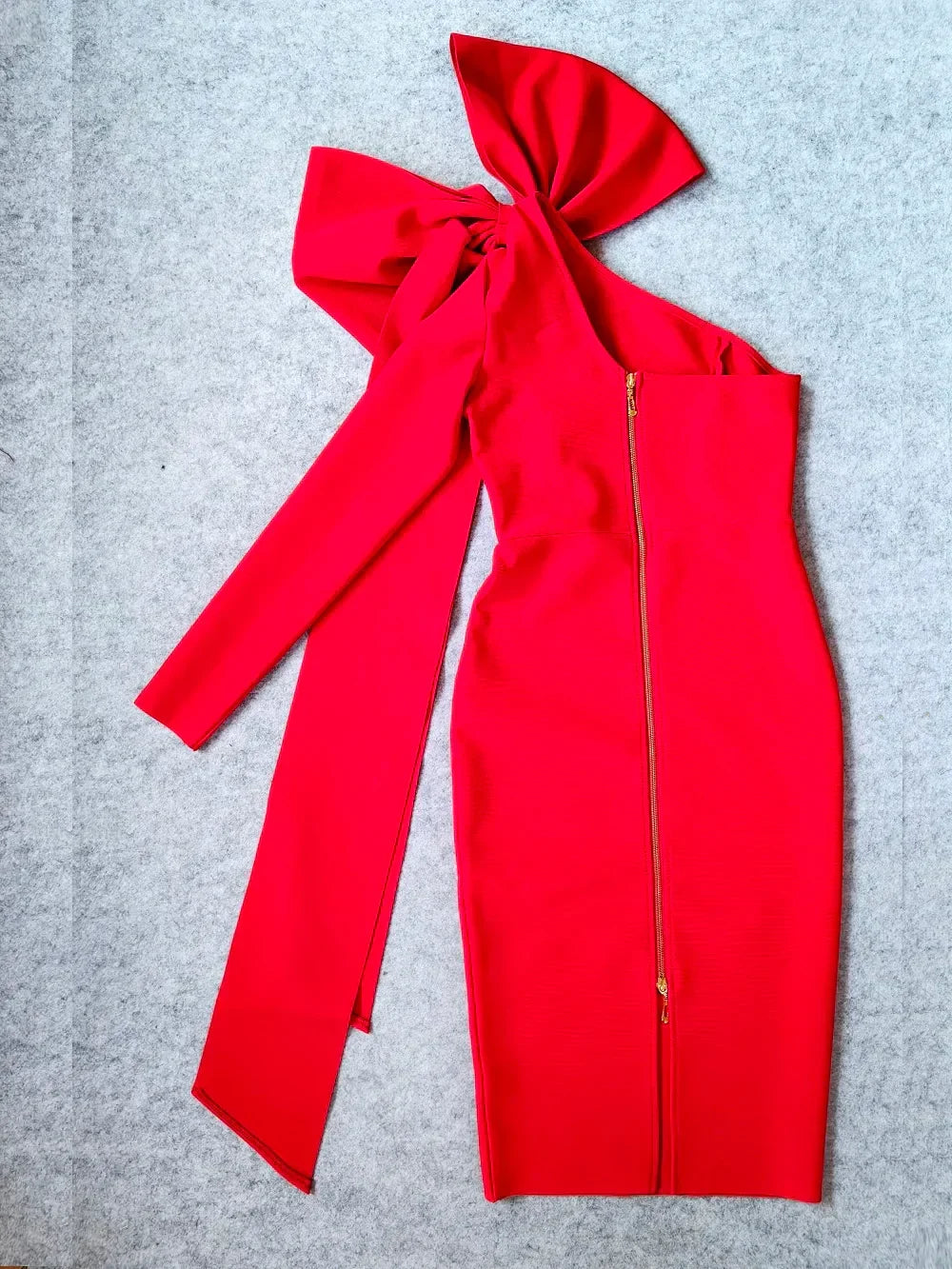 High Quality Red Asymmetrical Bandage Evening Dress Ruffle Split Bodycon Party Dress