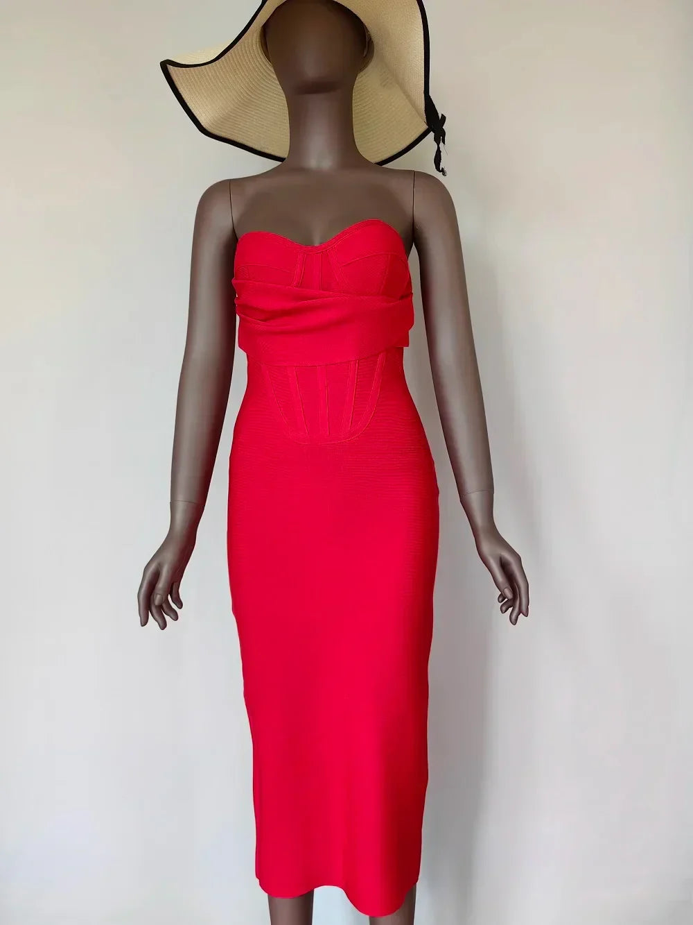 Sexy Strapless Backless Split Bustier Red Party Dress