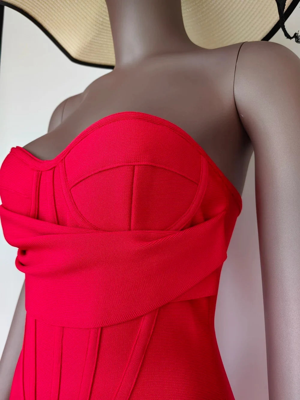 Sexy Strapless Backless Split Bustier Red Party Dress