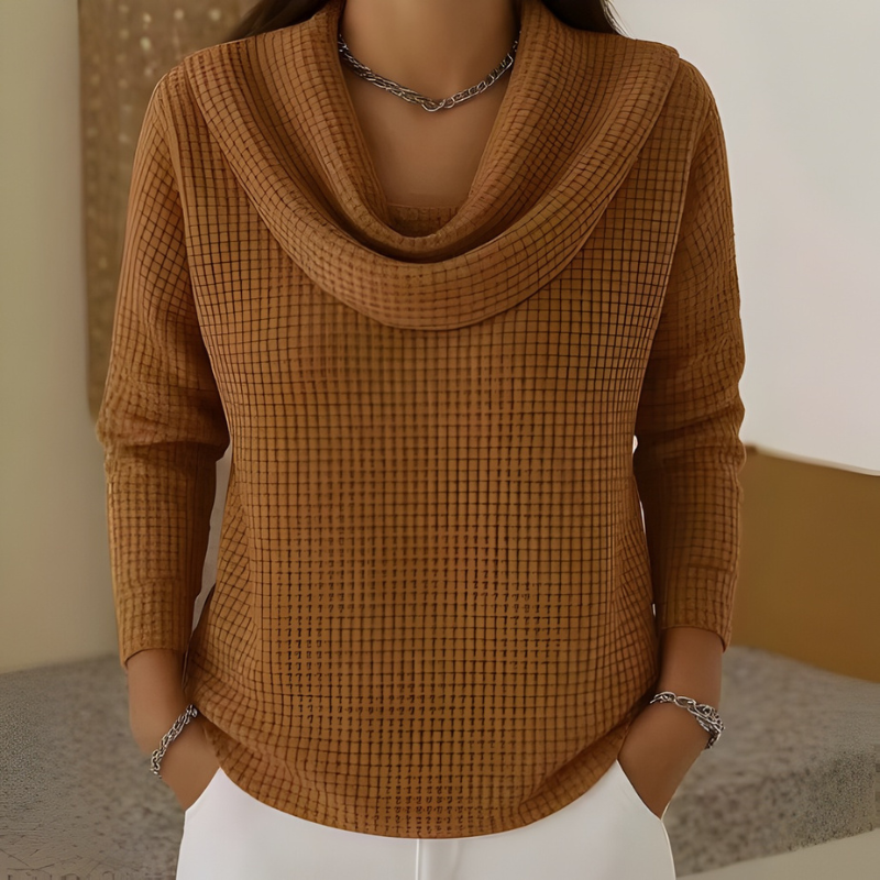 Cowl Neck Waffle Knit Long Sleeve Sweater 2