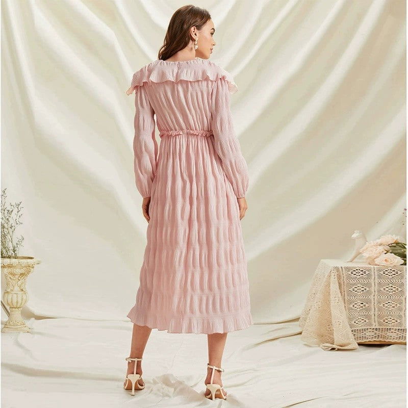 Bazaar Fall French Sweet Lace Collar Long Sleeve Dress