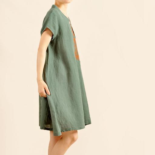 Bea-green plus size cotton sundress linen dress