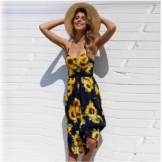 Beach Sling Seeveless Sexy Elegantes Vestiti Donna Midi Dresses