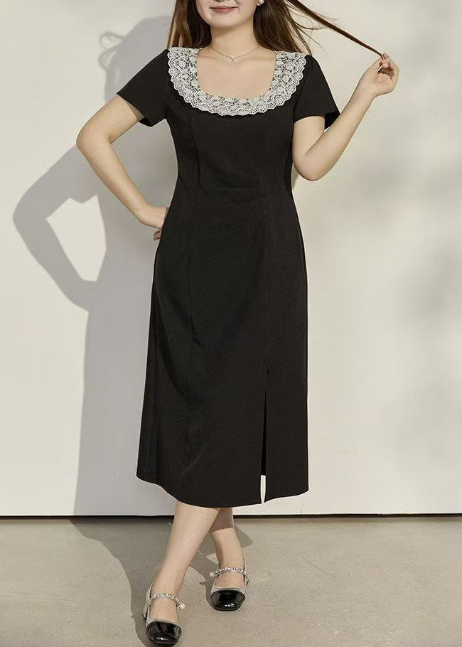 Beautiful Black U Neck Side Open Cotton Dress Summer