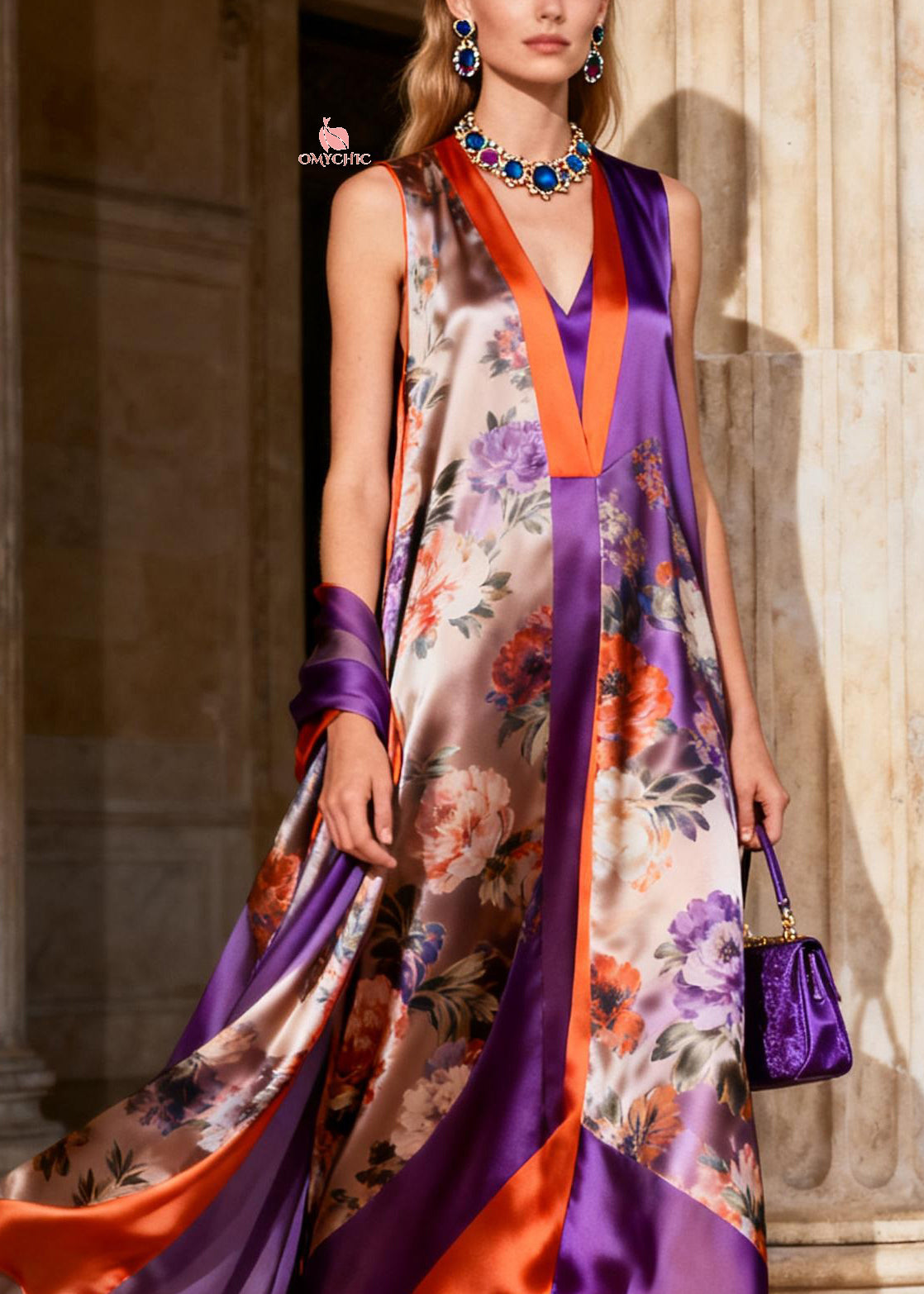 Beautiful Purple V Neck Chiffon Maxi Spaghetti Strap Dresses Summer