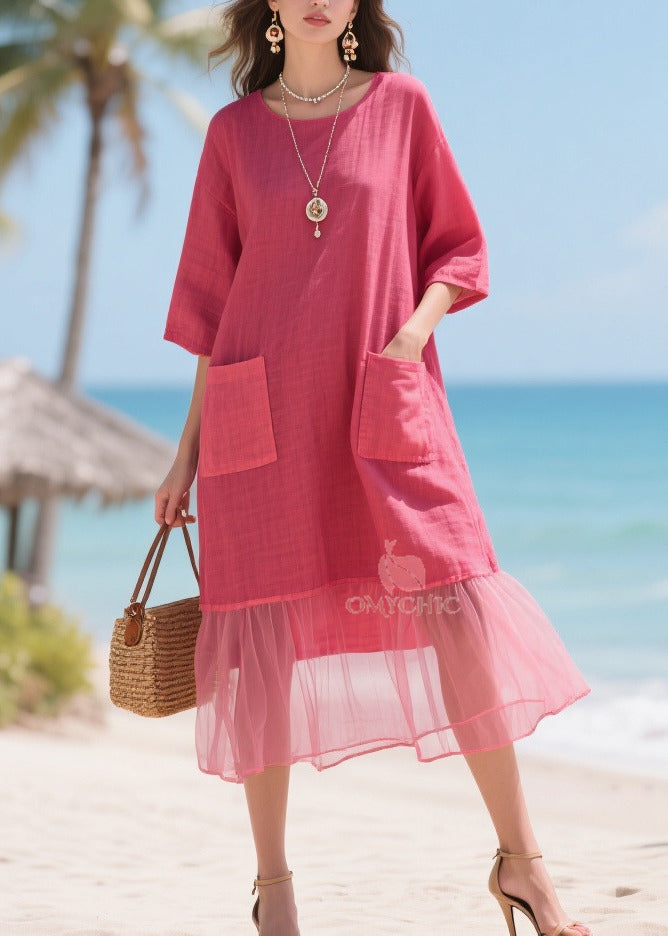 Beautiful Rose Oversized Patchwork Tulle Maxi Dresses Summer