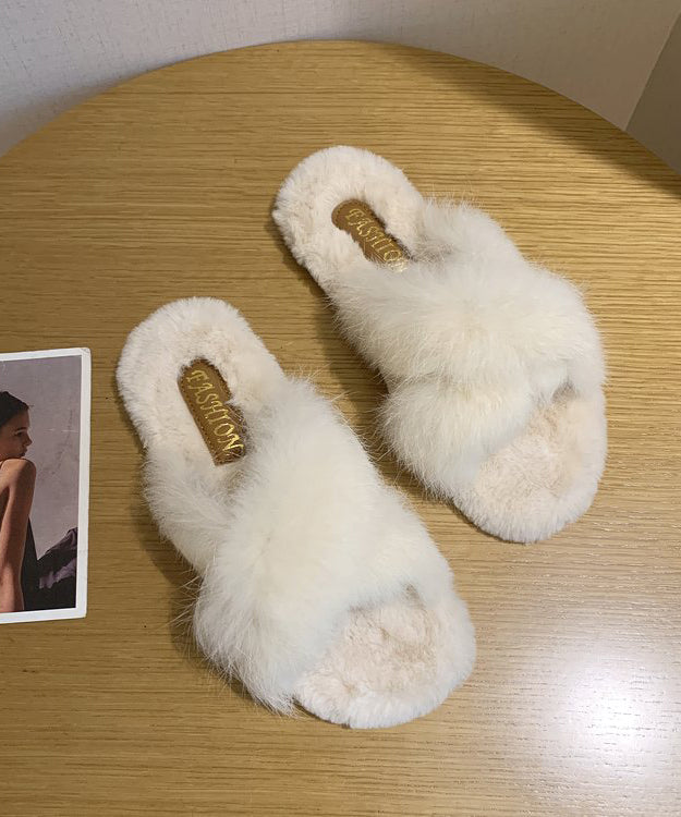 Fuzzy Faux Fur Cross Band Open Toe Slippers 4