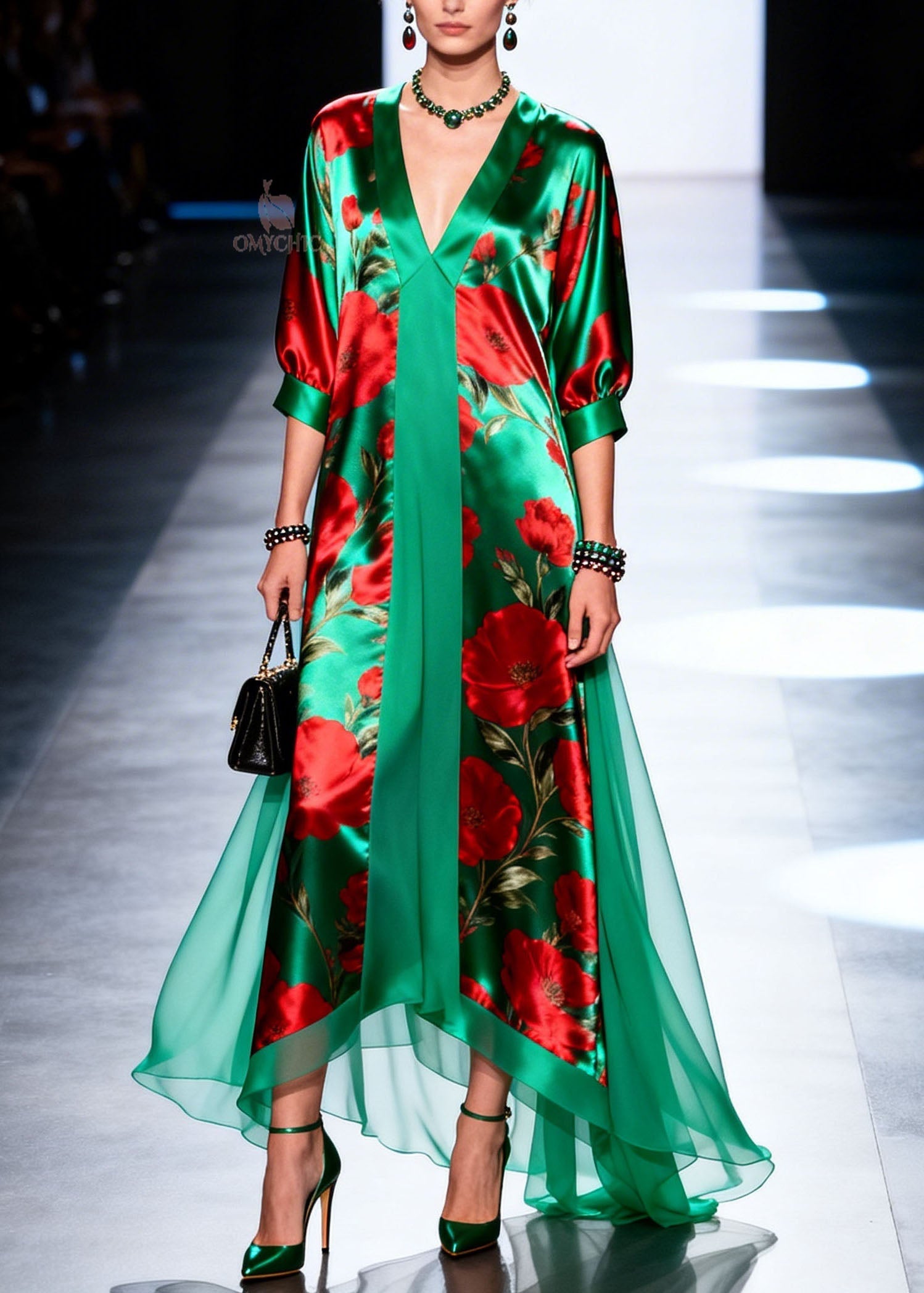 Beautiful V Neck Print Patchwork Chiffon Maxi Dresses Summer