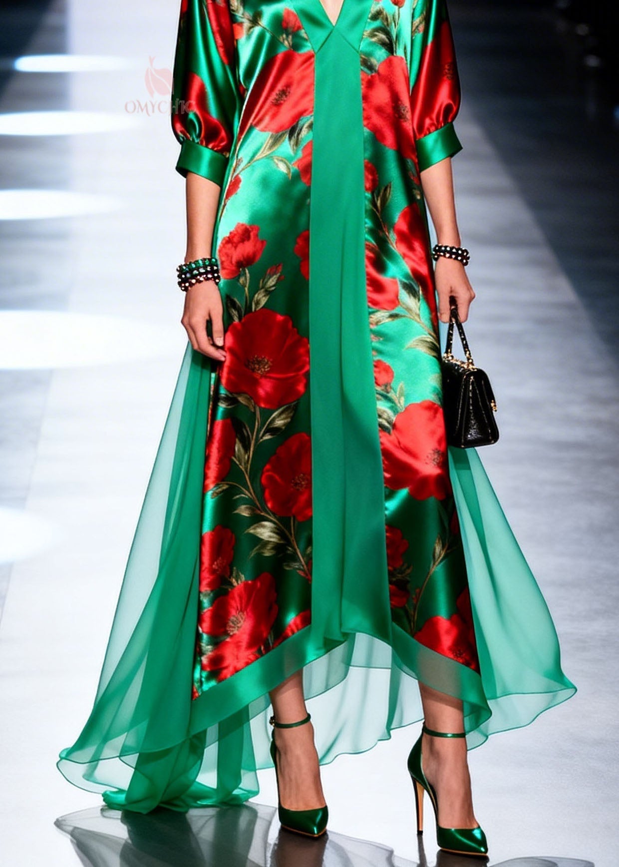 Beautiful V Neck Print Patchwork Chiffon Maxi Dresses Summer