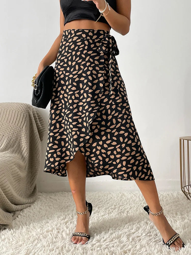 Boho Print Tie Side Wrap Skirt High Waist ALine Skirt