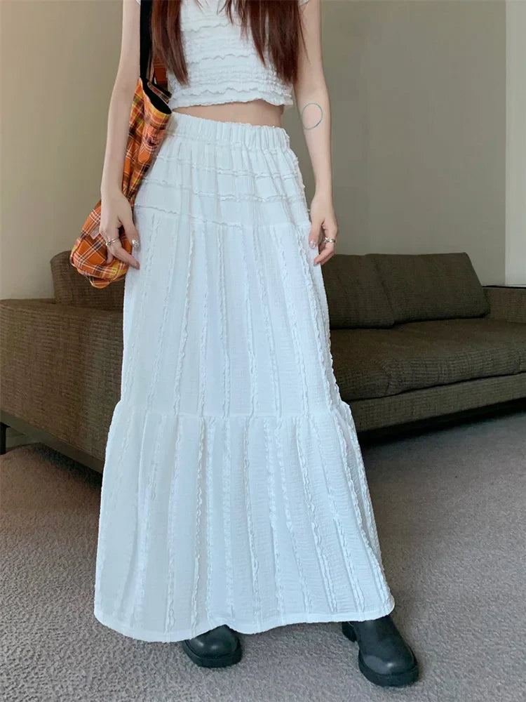 Solid Ruffle Hem Women's Chic Maxi ALine Skirt