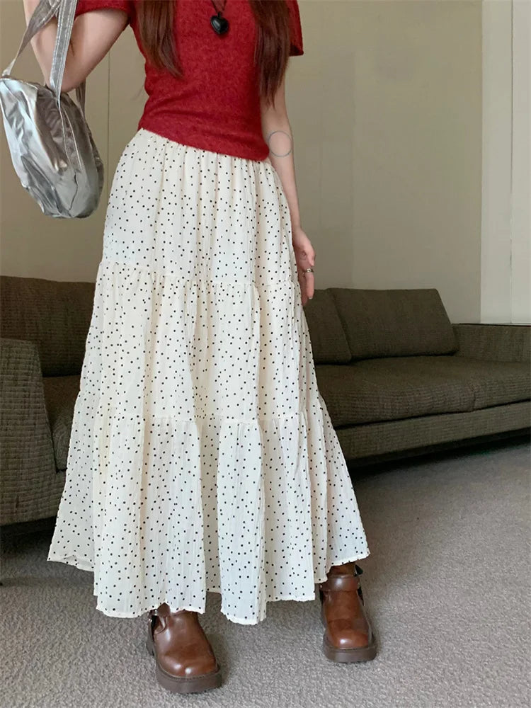 Vintage Polka Dot Sweet Girls Cake Aline Maxi Skirt