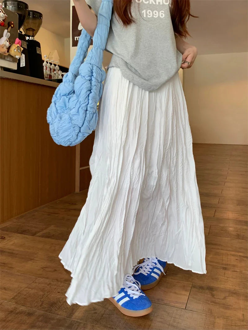 Vintage Solid Elastic Pleated ALine Skirt