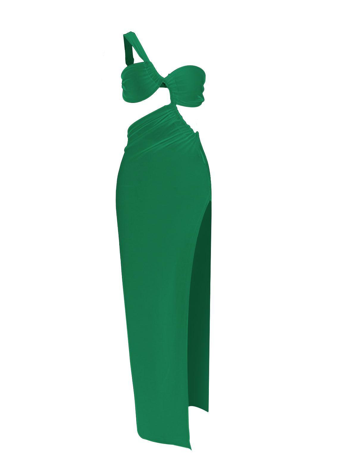 One Shoulder Cutout Maxi Dress In Green