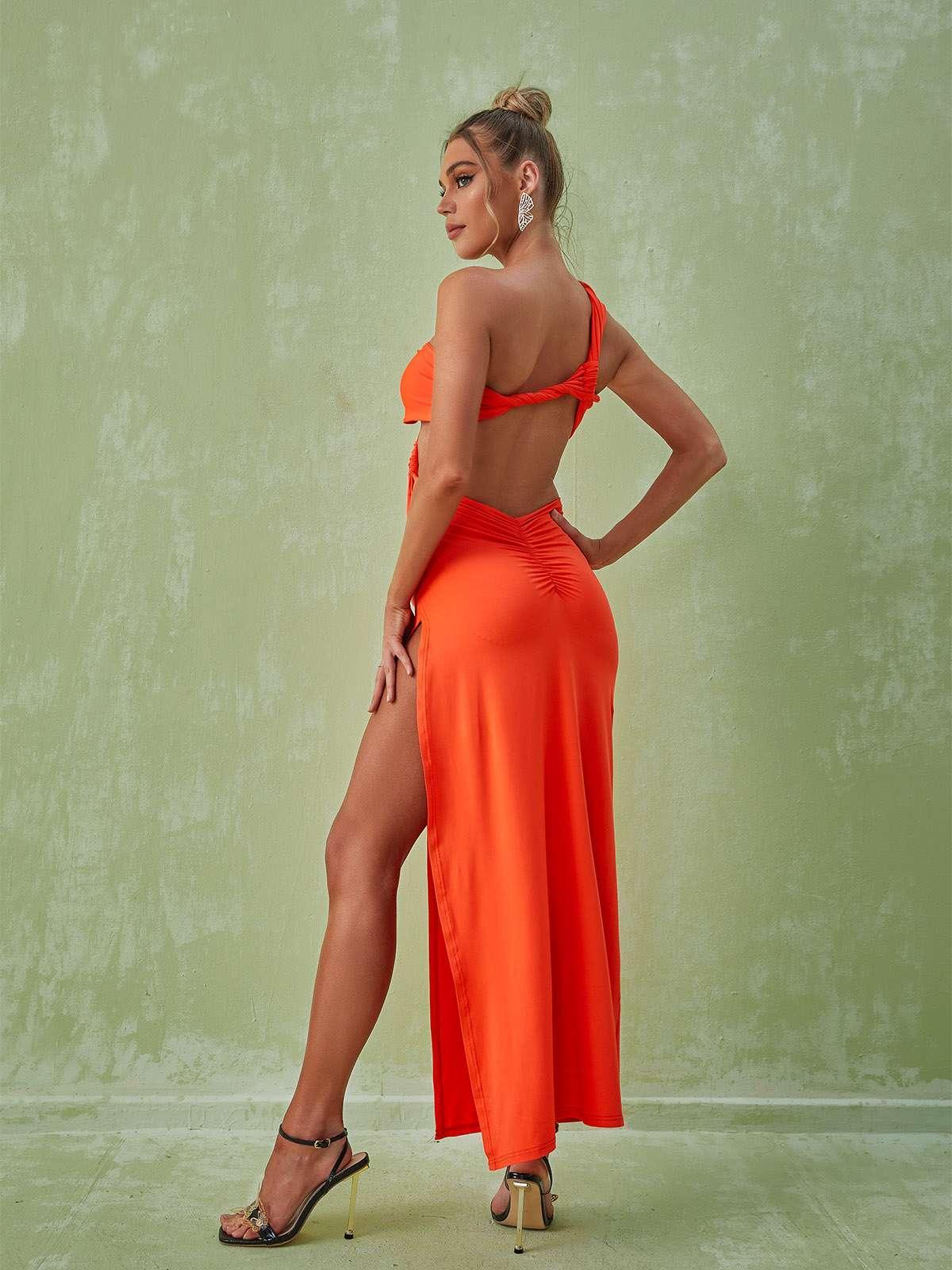 One Shoulder Cutout Maxi Dress In Orange