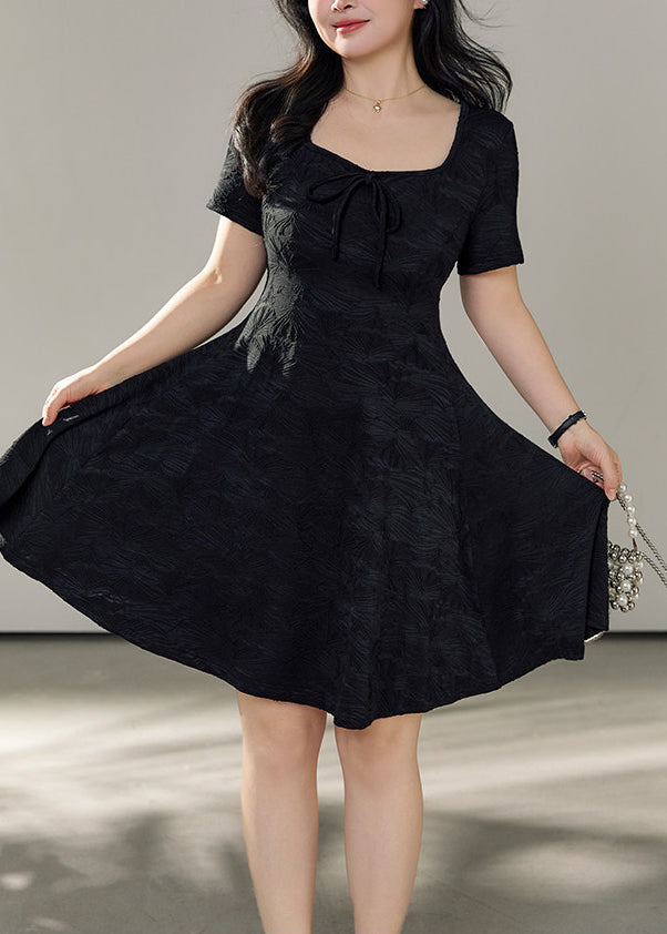 Black Jacquard Cotton Mid Dress Exra Large Hem Summer