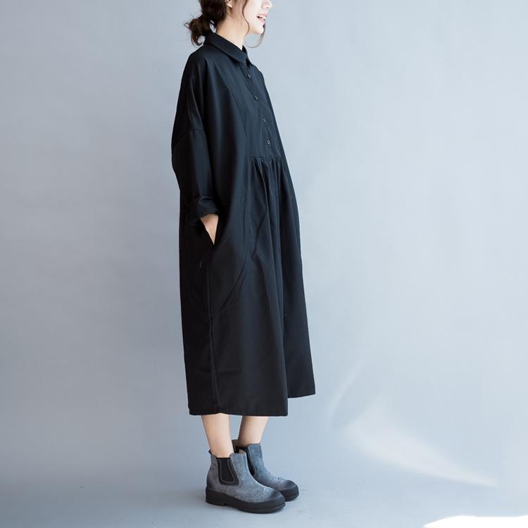 Black cotton dress plus size shirt dresses maxi dress long blouses long sleeve