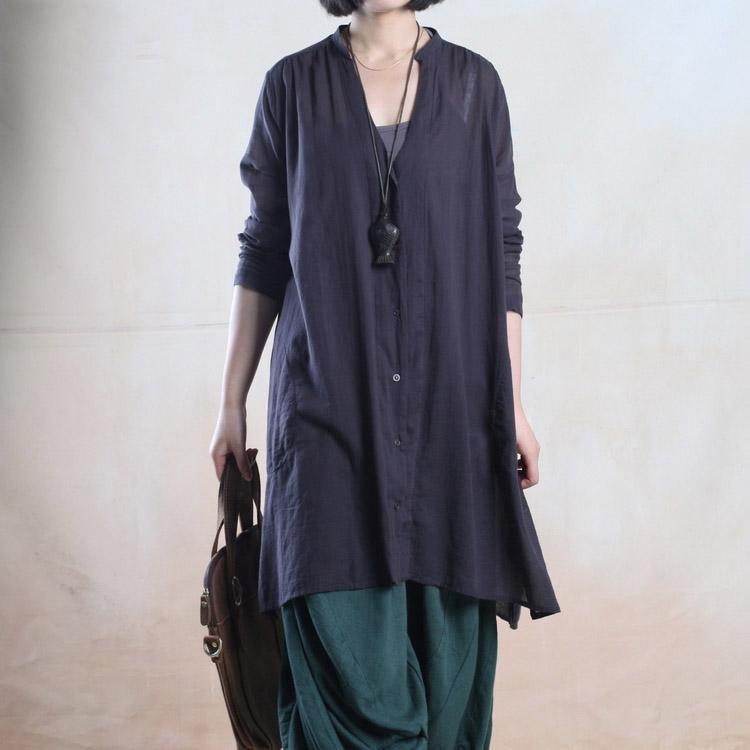 Black deep V sundress long sleeve women shirt dress oversize blouse