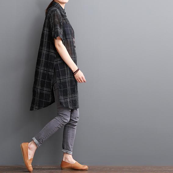 Black grid cotton shirt dress summer dresses sundress