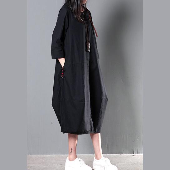 Black half sleeve long sundress oversize cotton caftan gown maxi dress summer clothing