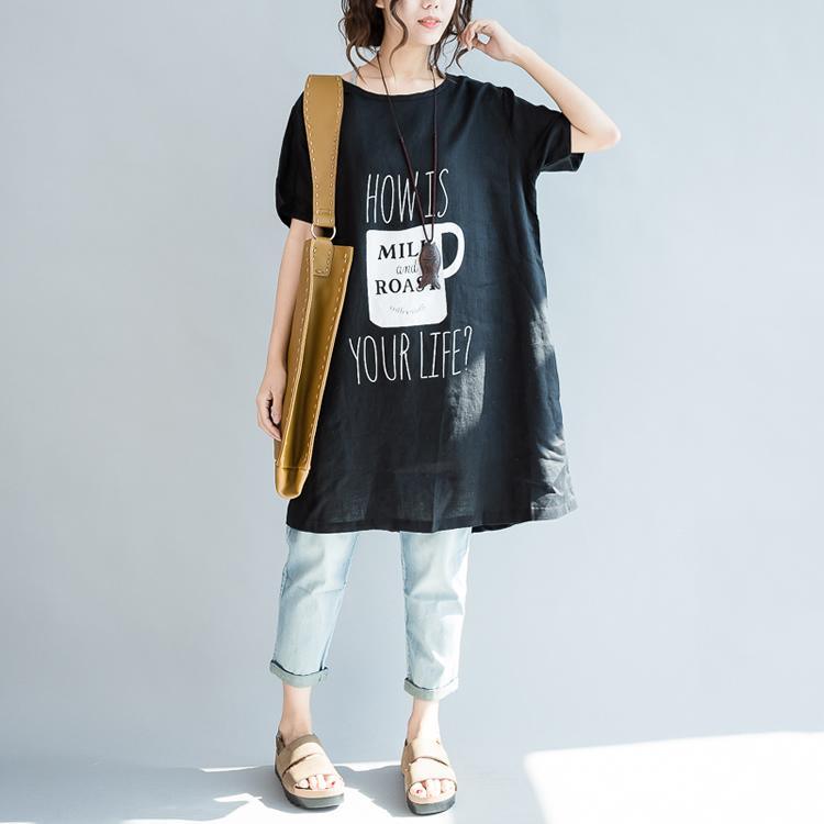 Black oversize print linen blouses linen dresses shirts