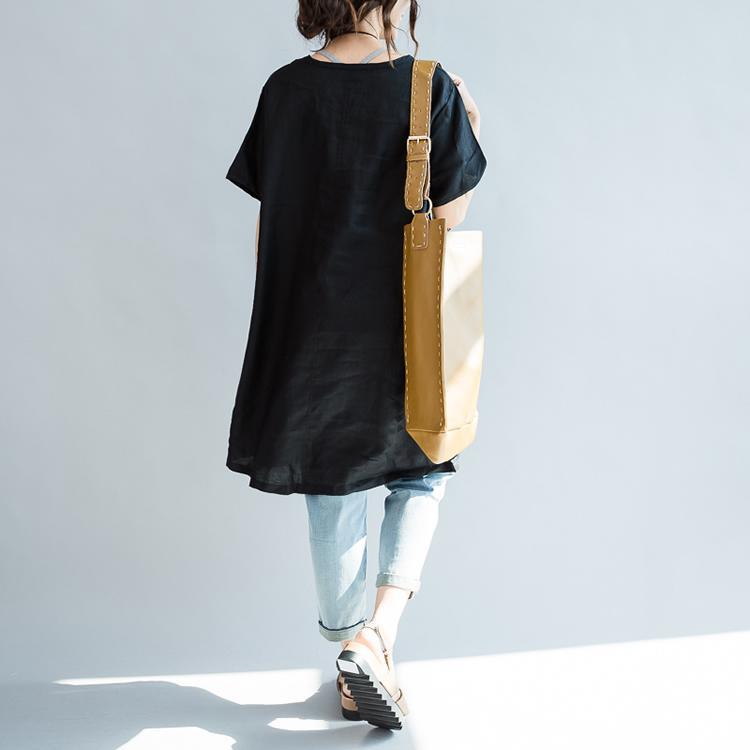 Black oversize print linen blouses linen dresses shirts