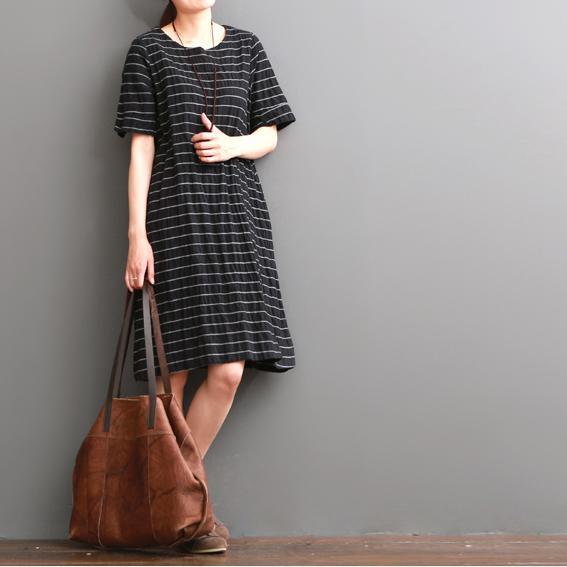 Black striped cotton sundress oversize cotton shift dresses