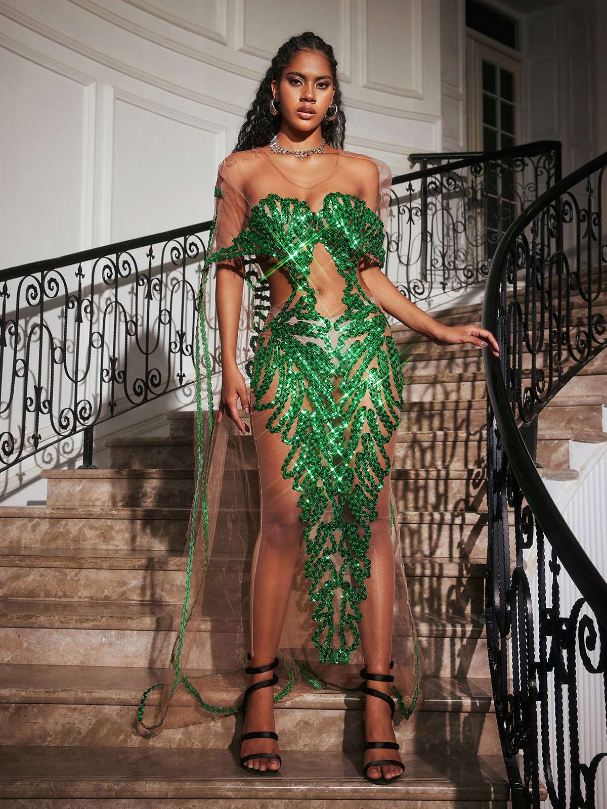 Cutout Sequin Embellished Maxi Dress