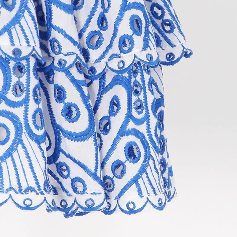Vintage Hollow Out Bodycon Blue Lace Floral Dress