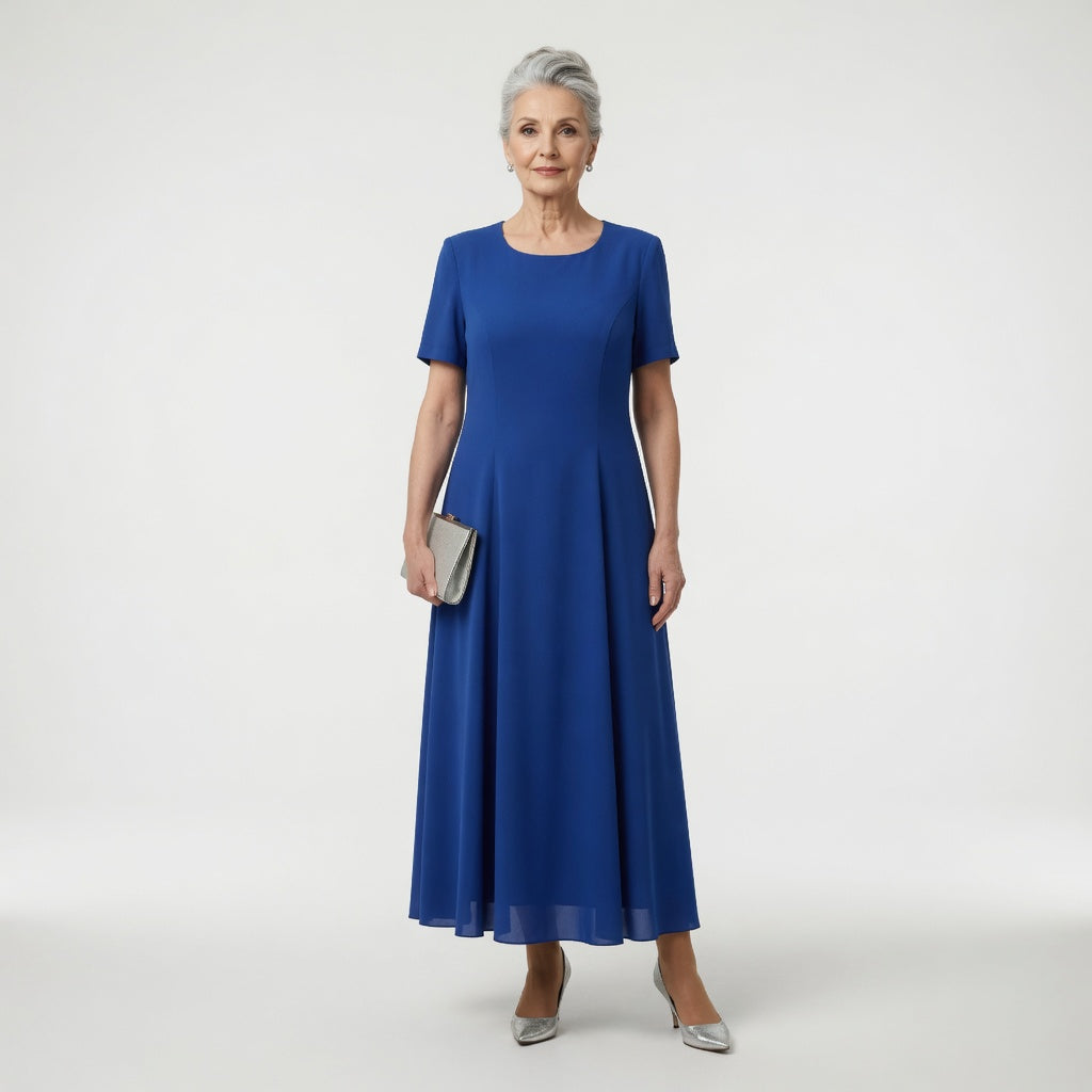 Round Neck Floral Lace Jacket Chiffon Maxi Dress Set