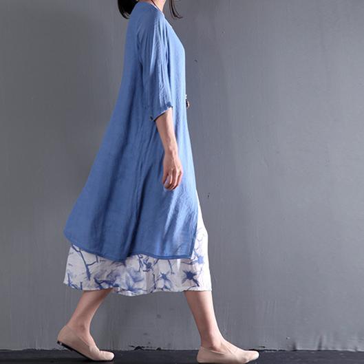 Plus Size Blue Asymmetrical Summer Floral Maxi Dress
