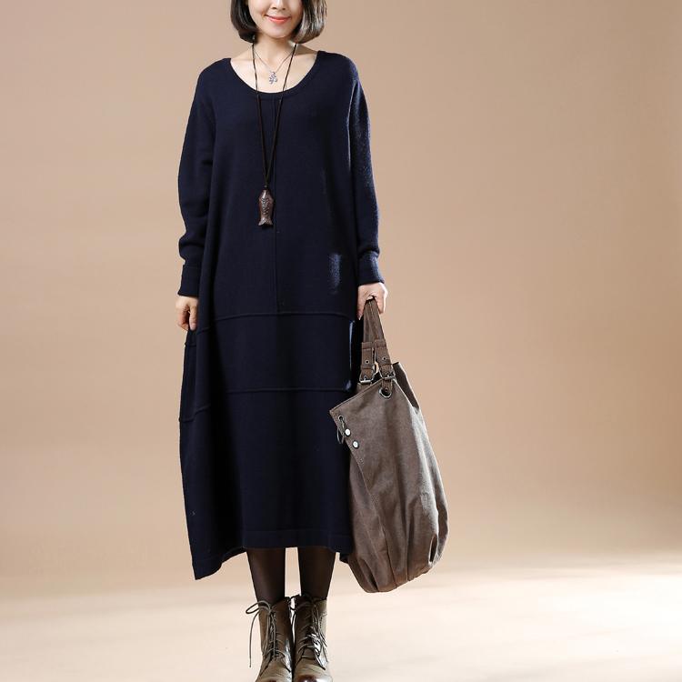 Blue baggy knit maxi dresses plus size spring sweaters
