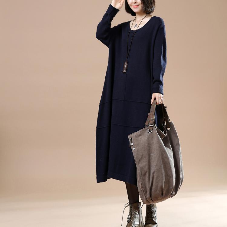 Blue baggy knit maxi dresses plus size spring sweaters