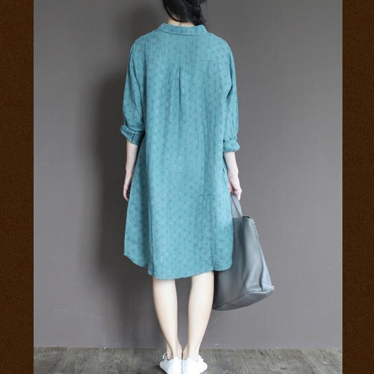 Blue linen half sleeve sundress plus size casual summer shirt dresses