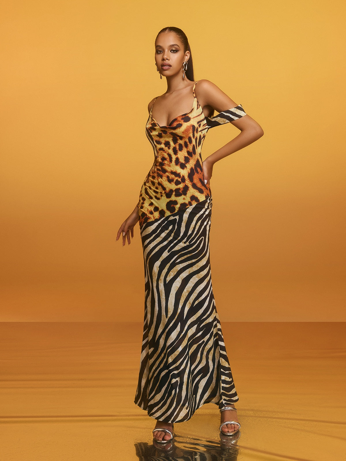 Cowl Neck Leopard Maxi Dress