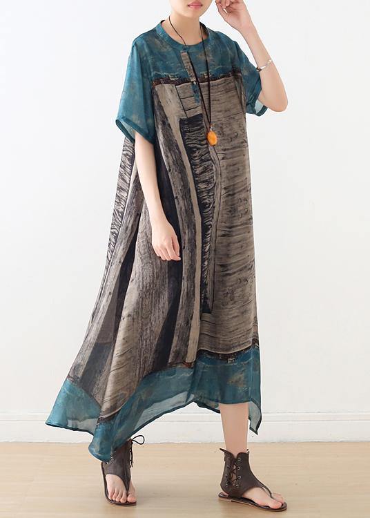Bohemian Blue Print Button Vacation Summer Chiffon Dress