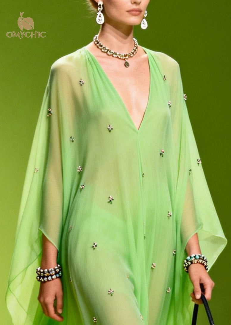 Bohemian Grass Green Oversized Print Chiffon Robe Dresses Summer