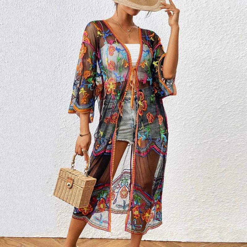 Lace Boho Bikini Beach Cover up Women Dresses Summer