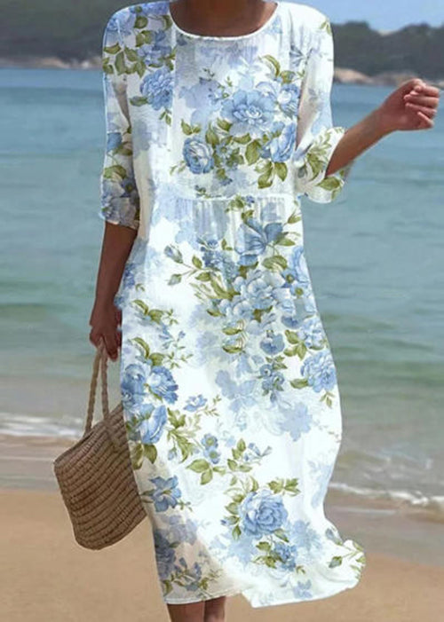 Boho O Neck Print Patchwork Cotton Long Dresses Summer