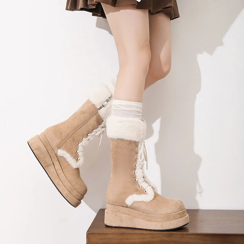 Thick Sole Wool Warm Midtube Platform Nonslip Casual Snow Boot