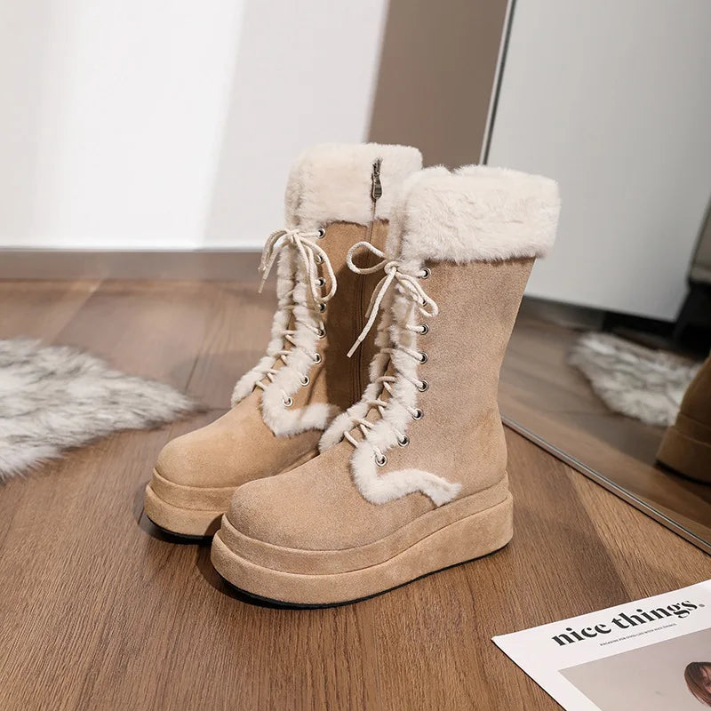 Thick Sole Wool Warm Midtube Platform Nonslip Casual Snow Boot