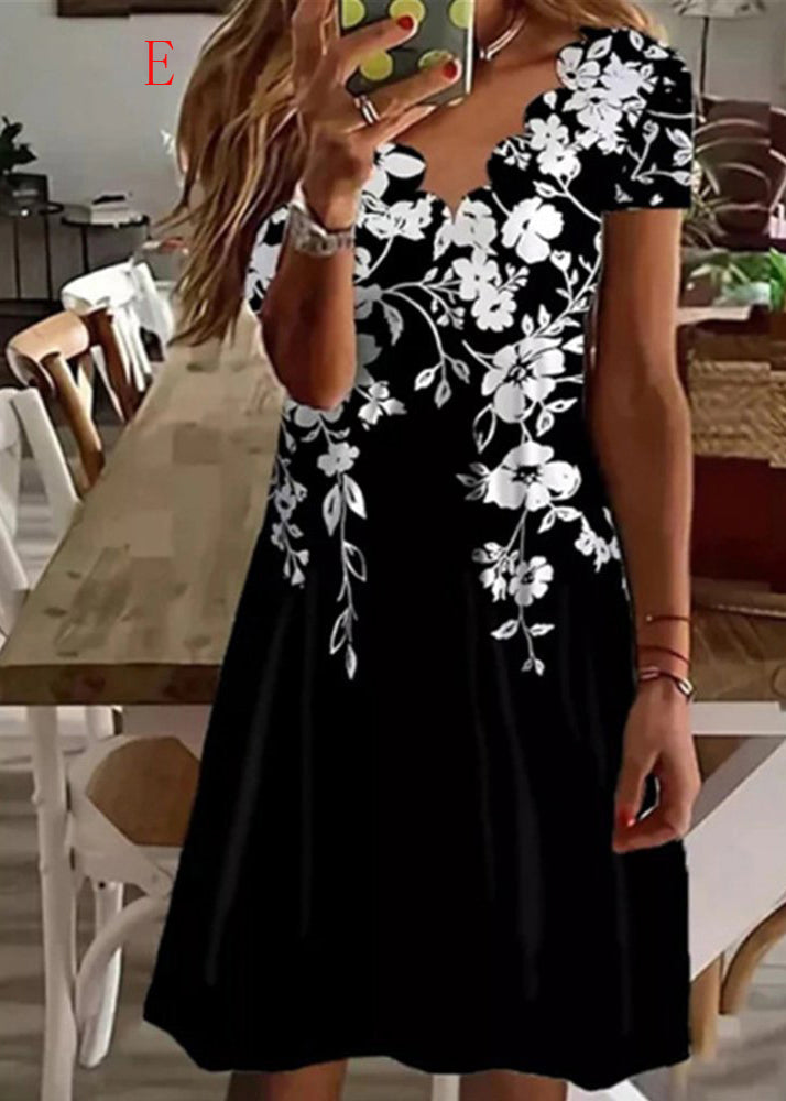 Boutique V Neck Print Cotton Mid Dress Summer