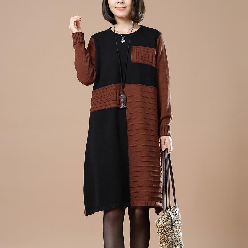 Brick red blocks women sweaters oversized dress