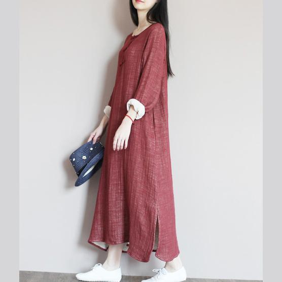 Brick red linen dress for summer caftan maxi dresses