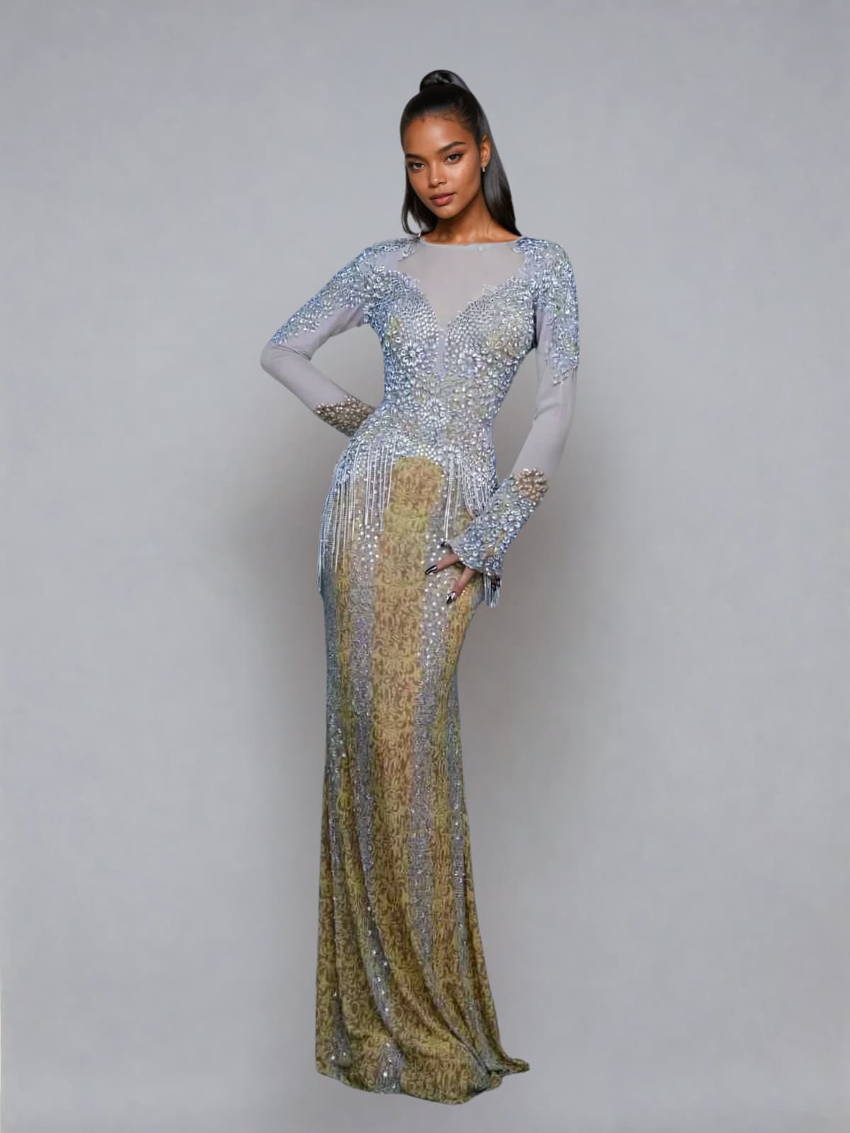 Fringe Crystal Maxi Dress