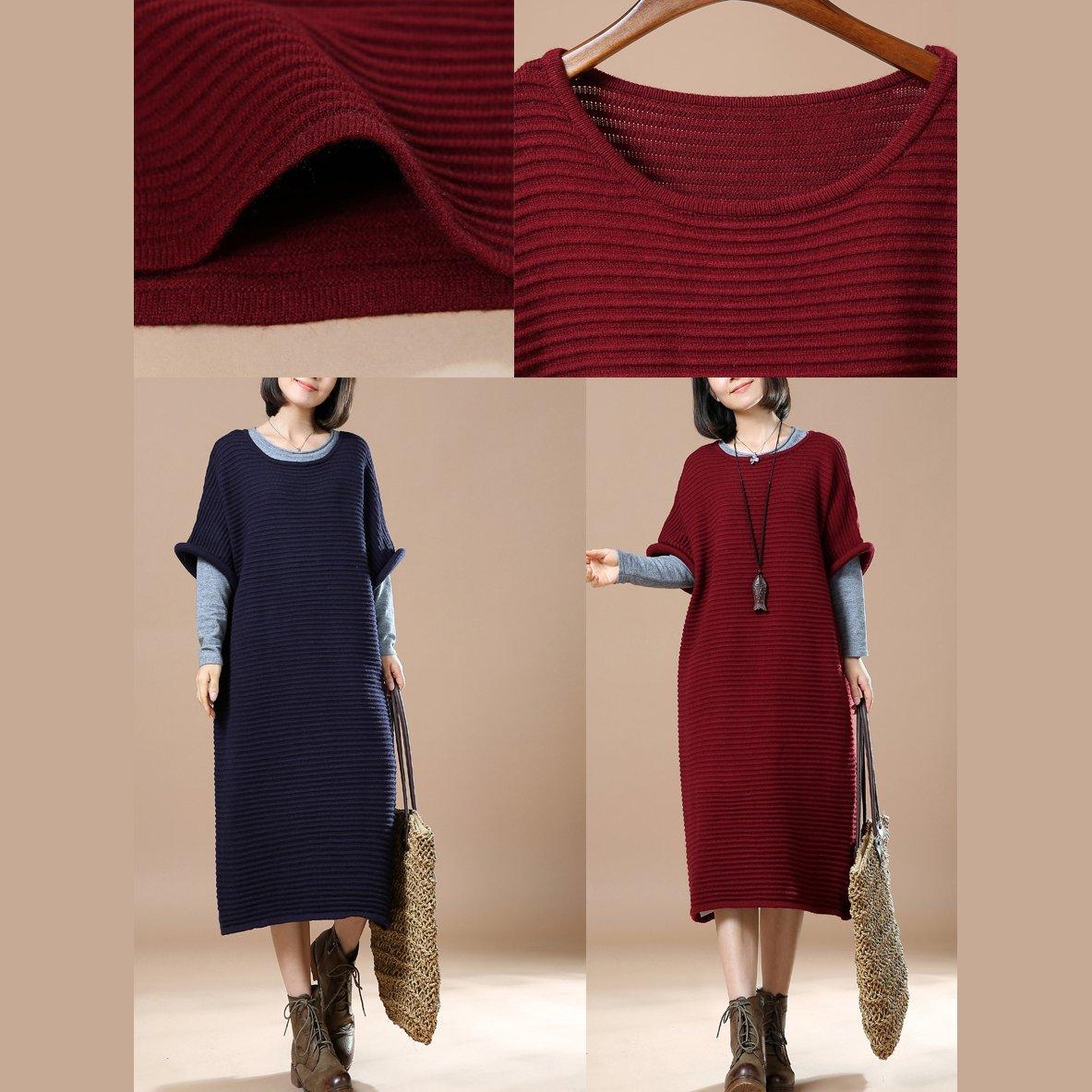 Burgundy half sleeve sweaters knit dresses