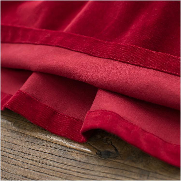 Burgundy retro corduroy dress elegant plus size cotton dresses oversize blouse