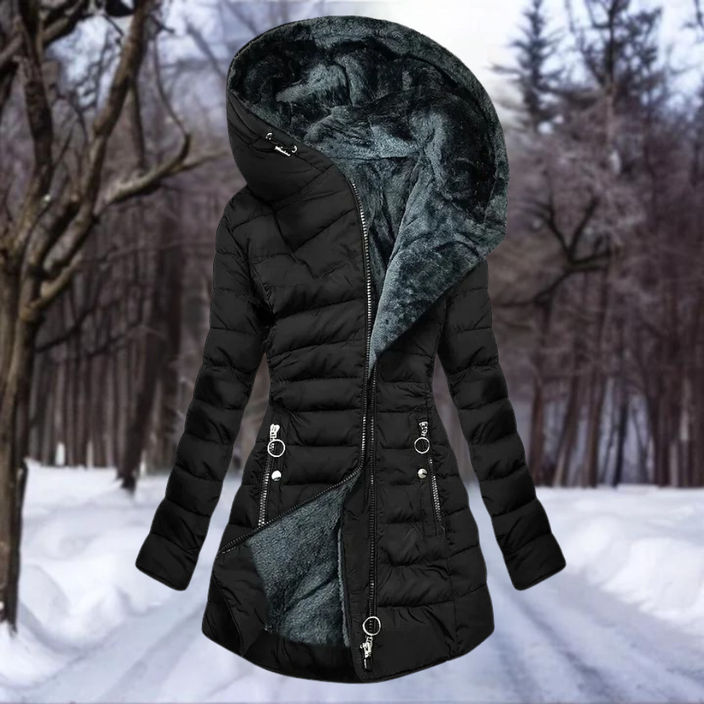 Hooded Fleece-Lined Asymmetric Zip Quilted Puffer Coat 3