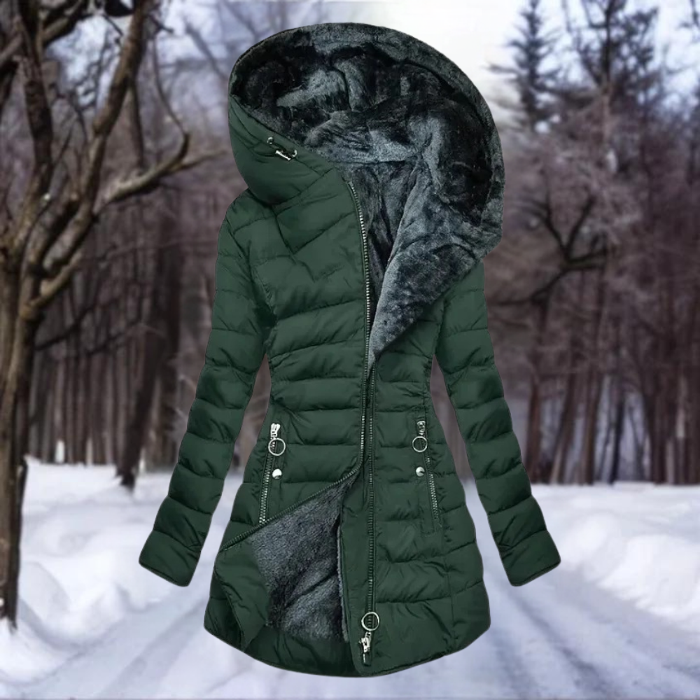 Hooded Fleece-Lined Asymmetric Zip Quilted Puffer Coat 2